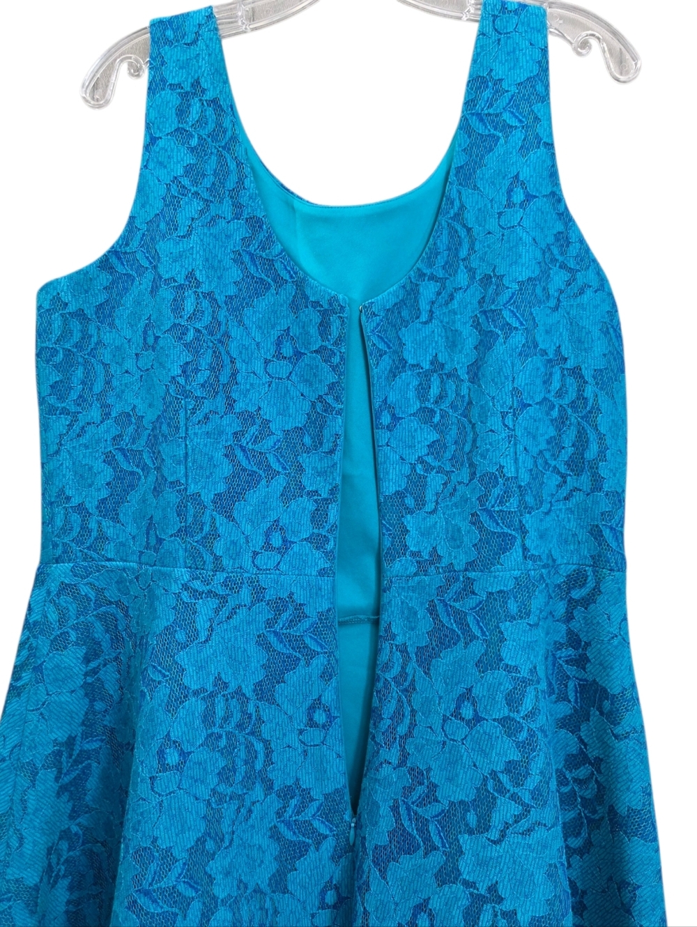 Nwot Calvin Klein Turquoise Lace Mesh Sleeveless Fit & Flare Knee Length Dress - Picture 12 of 16